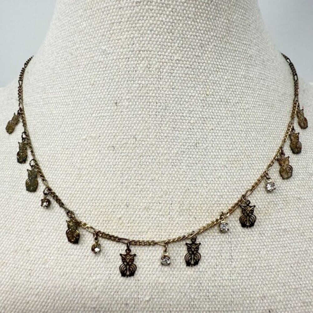 Christina Collection Owl Charm Necklace Dangle‎ Adjustable Choker Dainty Minimal